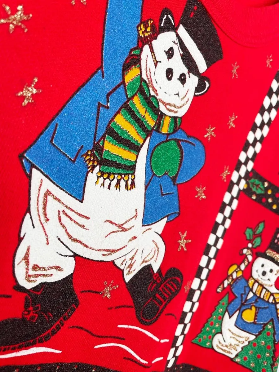 vintage nutcracker puff glitter snowmen all over sweatshirt | made in USA sold by Good Market Thrift Store product image thumbnail 2