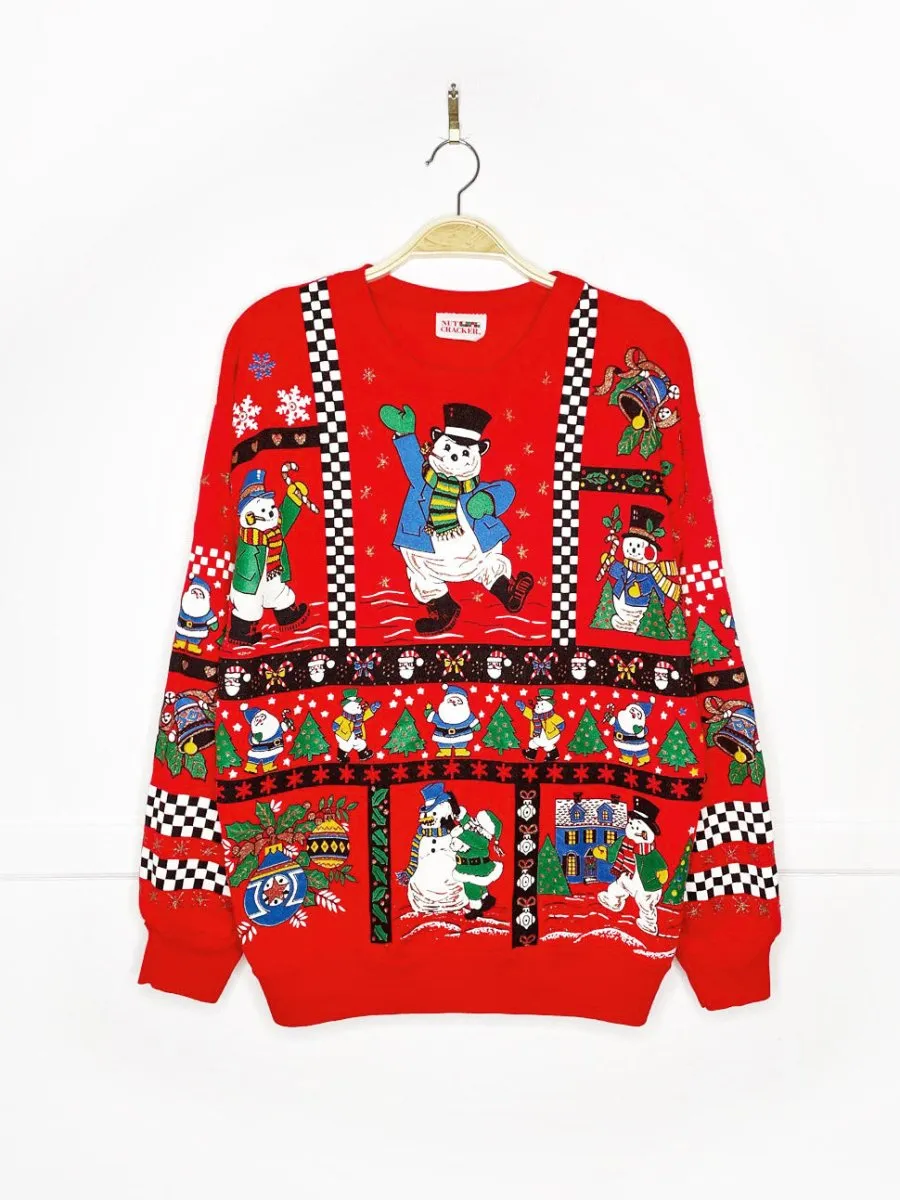 vintage nutcracker puff glitter snowmen all over sweatshirt | made in USA sold by Good Market Thrift Store