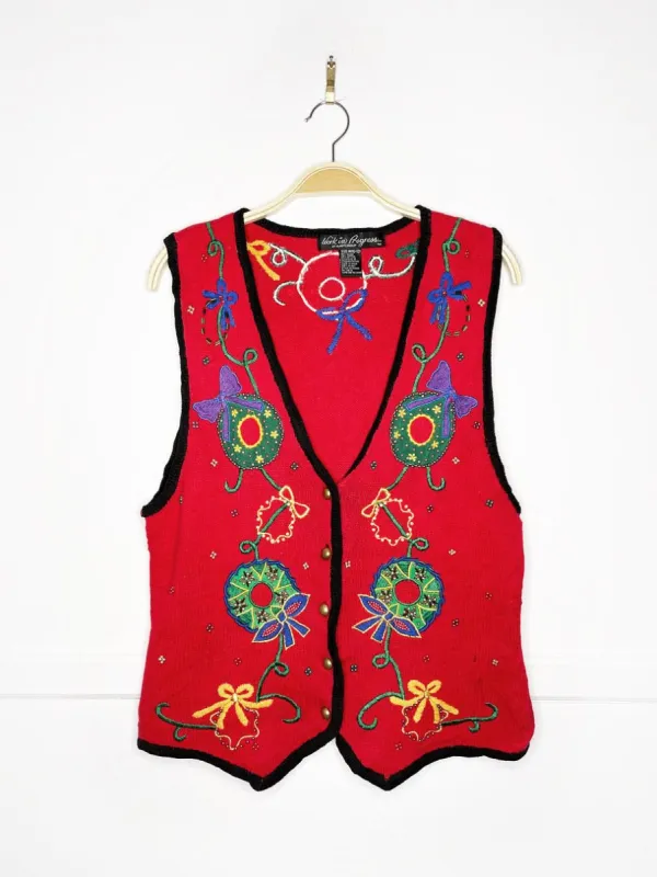 vintage 90s gladys bagley holiday wreaths knit vest | work in progress sold by Good Market Thrift Store