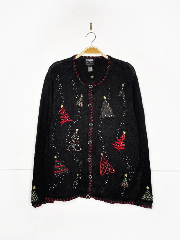 vintage 00s beaded christmas trees knit cardigan | designers originals studio sold by Good Market Thrift Store