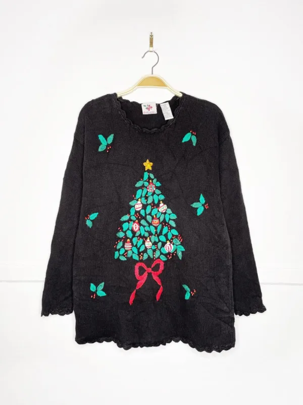 vintage nutcracker oh christmas tree embroidered knit sweater sold by Good Market Thrift Store