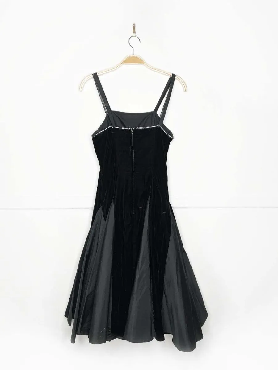 vintage 80s algo-ettes velvet fit and flare midi dress | rhinestone trim sold by Good Market Thrift Store product image thumbnail 5