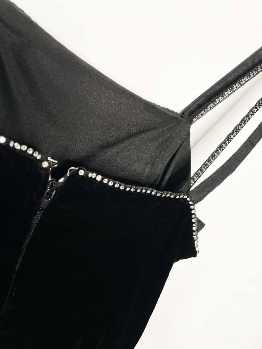 vintage 80s algo-ettes velvet fit and flare midi dress | rhinestone trim sold by Good Market Thrift Store product image thumbnail 4