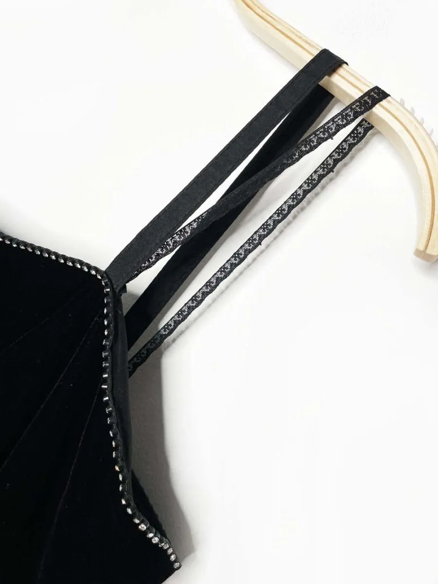 vintage 80s algo-ettes velvet fit and flare midi dress | rhinestone trim sold by Good Market Thrift Store product image thumbnail 2