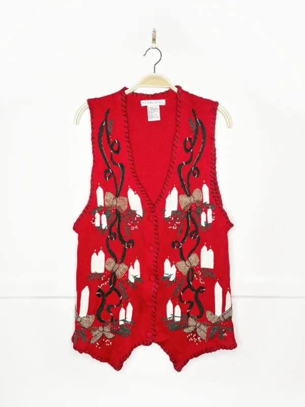 vintage 90s victoria jones candlelight holiday whipstitch knit vest sold by Good Market Thrift Store