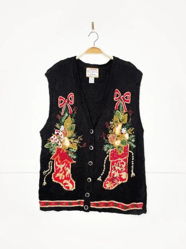 vintage 90s heirloom collectibles festive stockings knit vest sold by Good Market Thrift Store