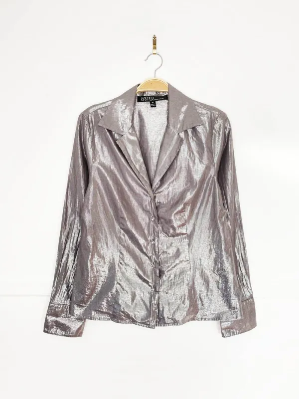 vintage 00s kasper silver bells metallic fitted blouse sold by Good Market Thrift Store