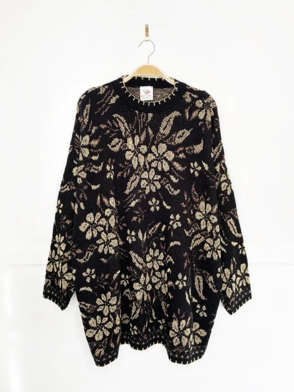 vintage nutcracker gold metallic holly knit sweater sold by Good Market Thrift Store