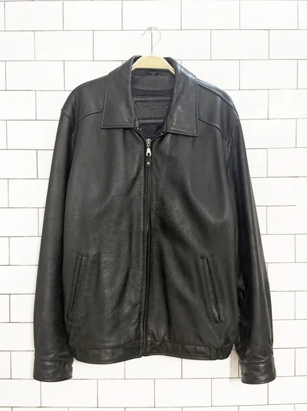 vintage 00s profilo classics leather minimal zip jacket sold by Good Market Thrift Store