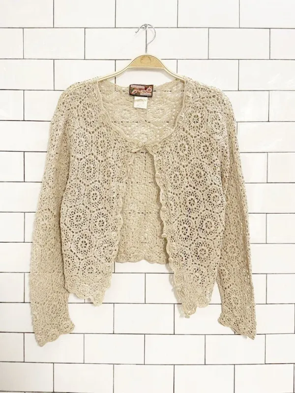 vintage 90s april cornell crochet knit cardigan sold by Good Market Thrift Store