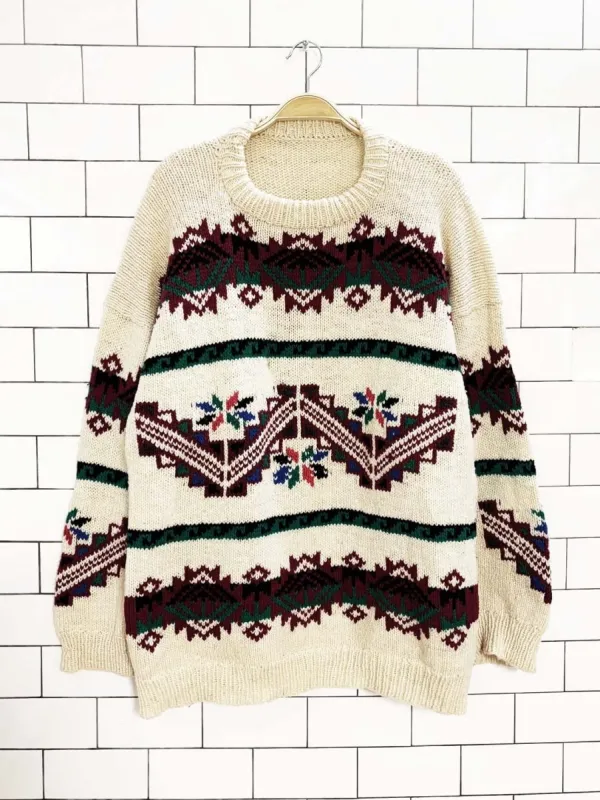 vintage 90s western fair isle wool-blend chunky knit sweater sold by Good Market Thrift Store