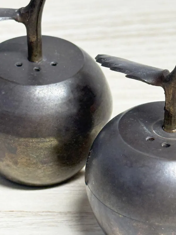 x2 vintage brass apple salt + pepper shakers | made in India sold by Good Market Thrift Store