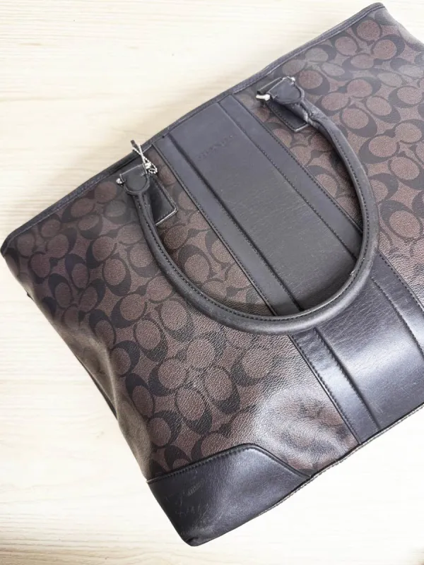 coach heritage signature stripe monogram leather tote bag sold by Good Market Thrift Store