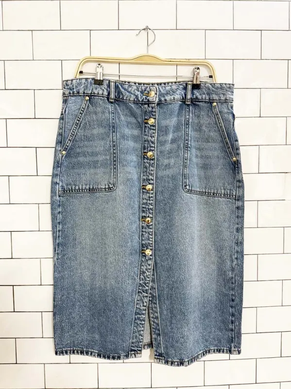 michael kors gold full button denim skirt sold by Good Market Thrift Store