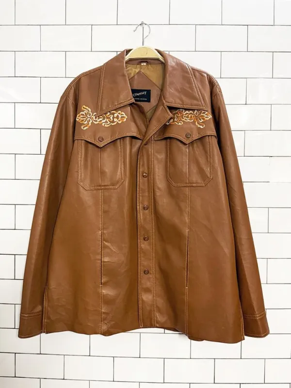 vintage 70s jcpenney boho western embroidered faux leather jacket sold by Good Market Thrift Store