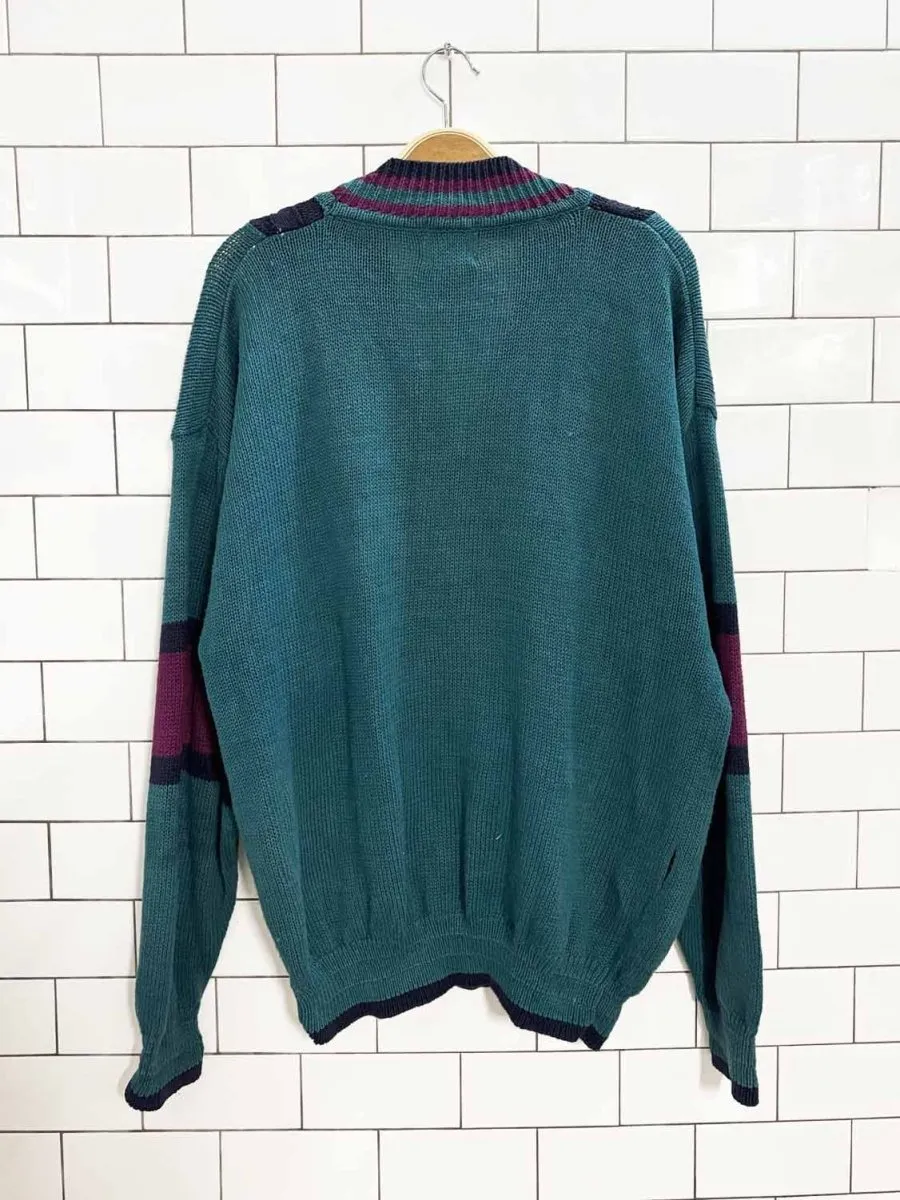 vintage 90s IOU cable knit v-neck sweater sold by Good Market Thrift Store product image thumbnail 4