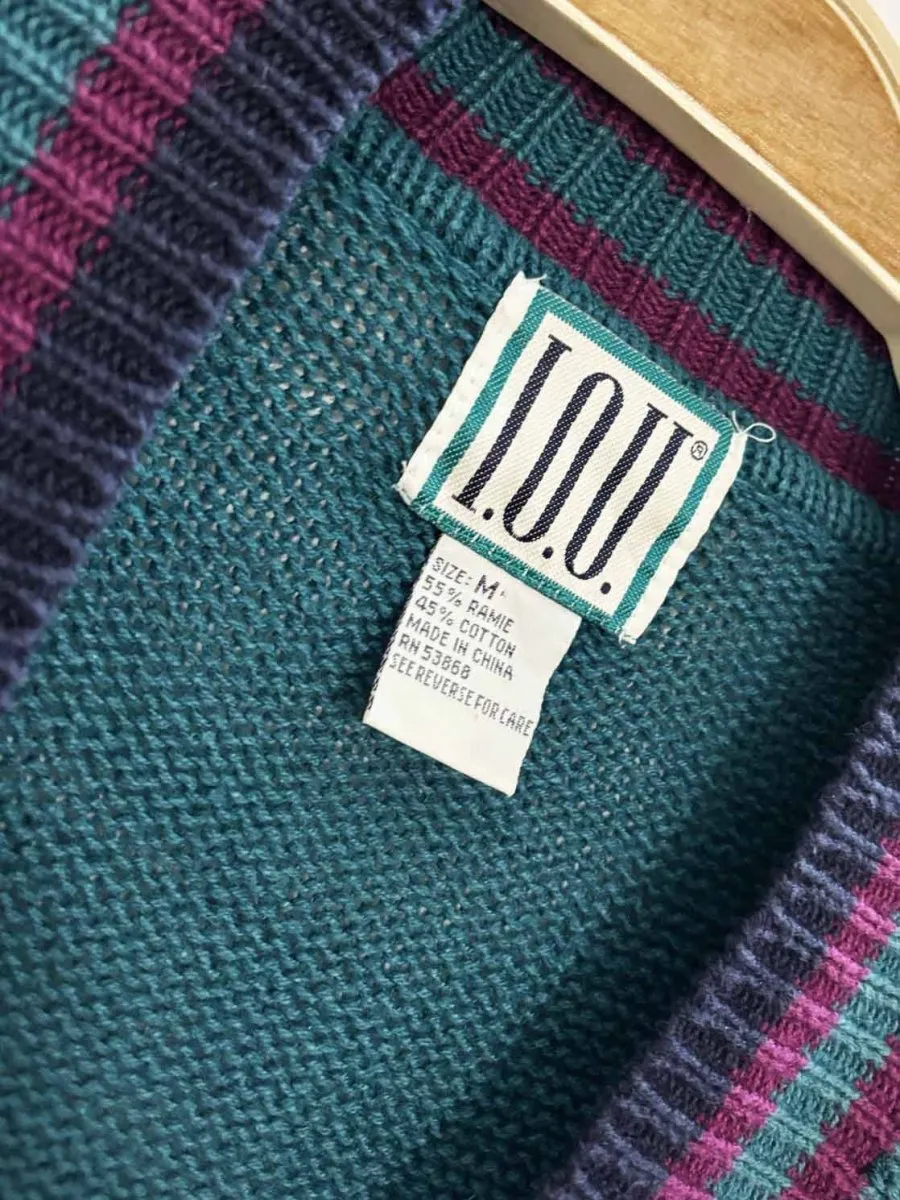 vintage 90s IOU cable knit v-neck sweater sold by Good Market Thrift Store product image thumbnail 2