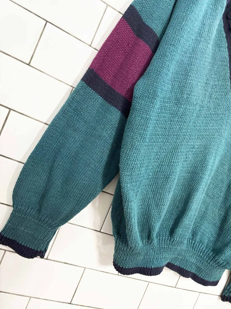 vintage 90s IOU cable knit v-neck sweater sold by Good Market Thrift Store product image thumbnail 3