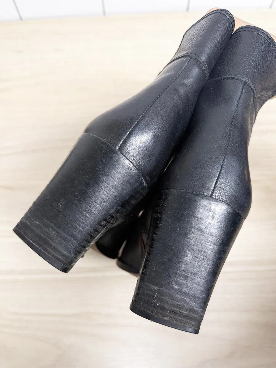 vintage 00s franco sarto leather square toe heeled boots sold by Good Market Thrift Store product image thumbnail 5