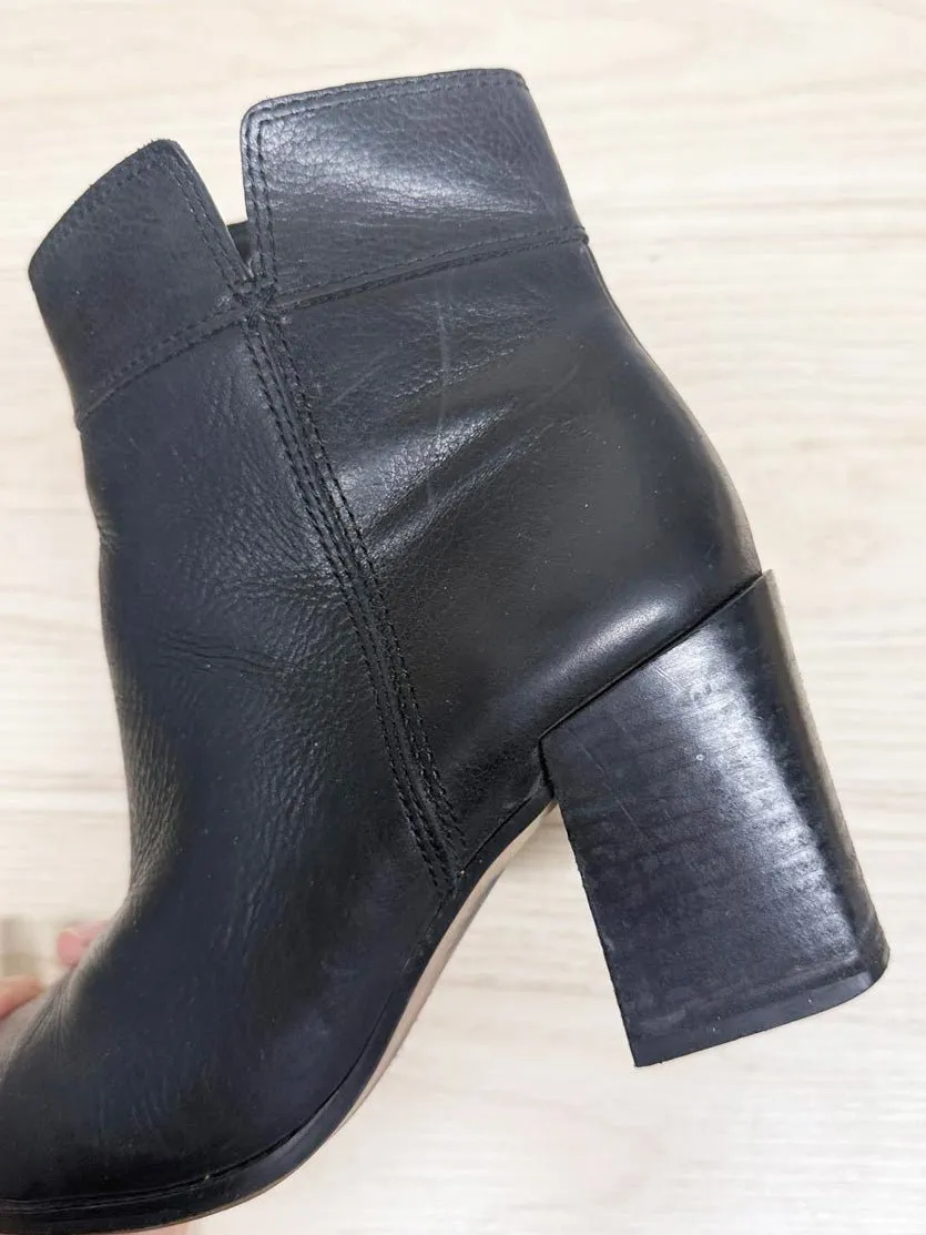 vintage 00s franco sarto leather square toe heeled boots sold by Good Market Thrift Store product image thumbnail 3