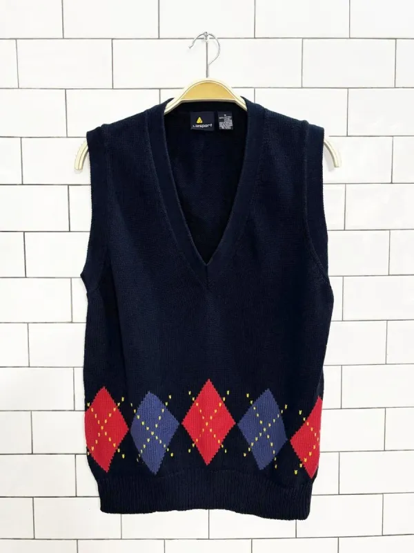 vintage 90s liz sport argyle v-neck sweater vest | liz claiborne sold by Good Market Thrift Store