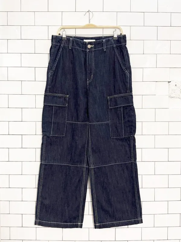 oak & fort contrast stitch wide leg cargo jeans sold by Good Market Thrift Store