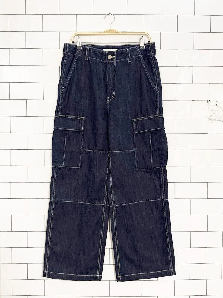 oak & fort contrast stitch wide leg cargo jeans sold by Good Market Thrift Store
