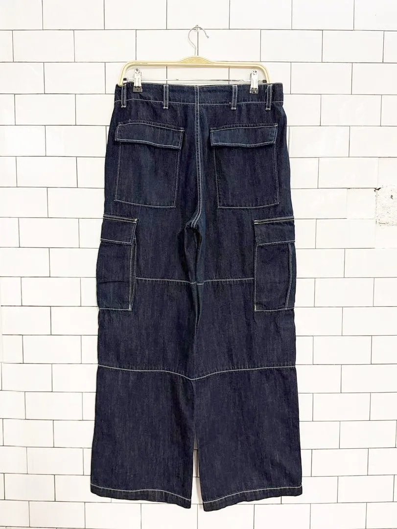 oak & fort contrast stitch wide leg cargo jeans sold by Good Market Thrift Store product image thumbnail 5