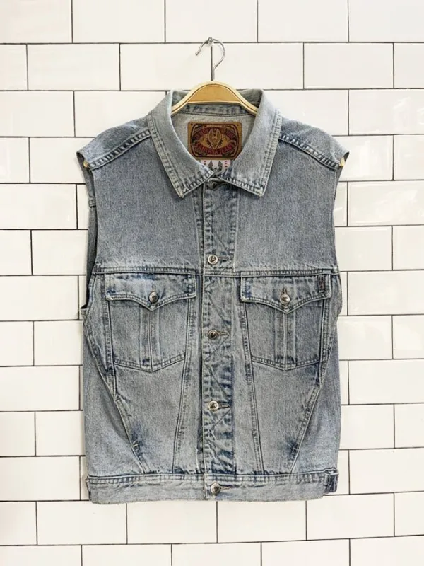vintage 80s santana jeans multi pocket denim vest | parasuco sold by Good Market Thrift Store
