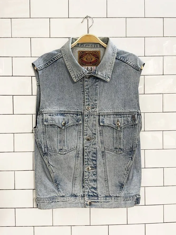 vintage 80s santana jeans multi pocket denim vest | parasuco sold by Good Market Thrift Store