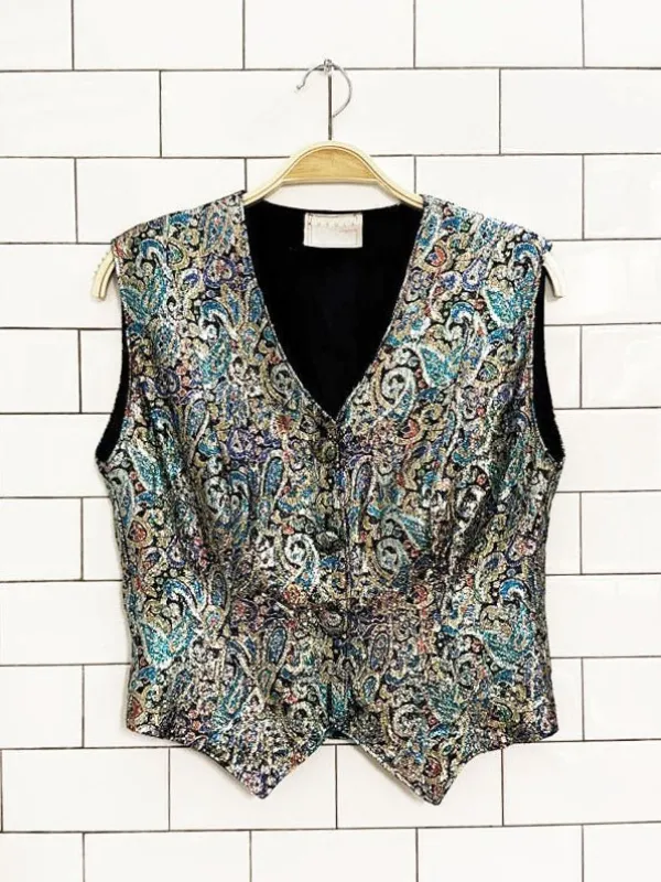 vintage 80s karola originals metallic paisley full button vest sold by Good Market Thrift Store