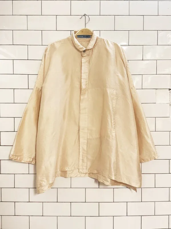 vintage 00s planet oversized sateen boxy full button blouse sold by Good Market Thrift Store