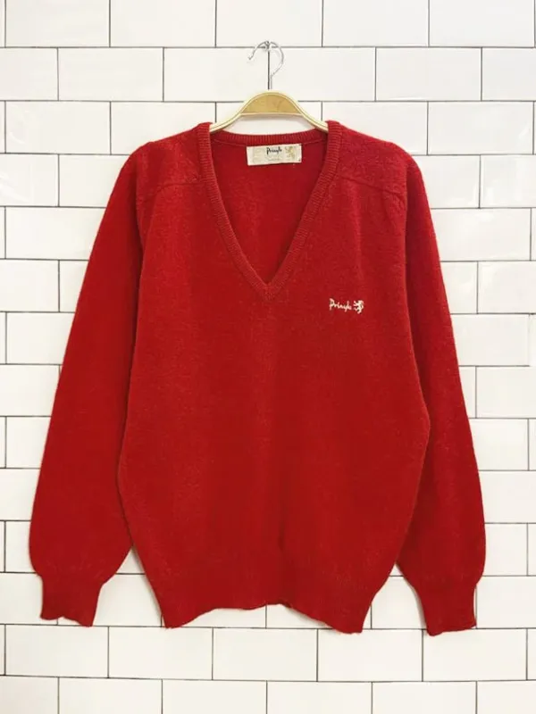 vintage 80s pringle sports wool knit v-neck sweater | made in scotland sold by Good Market Thrift Store