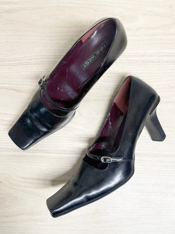y2k nine west leather mary jane square toe heels sold by Good Market Thrift Store