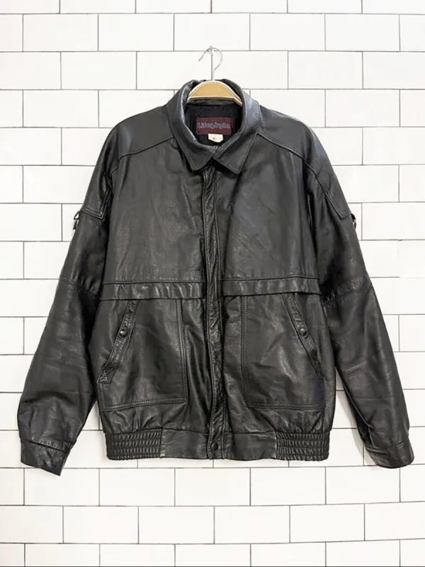 vintage 90s lifestyle leather bomber jacket | made in Canada sold by Good Market Thrift Store
