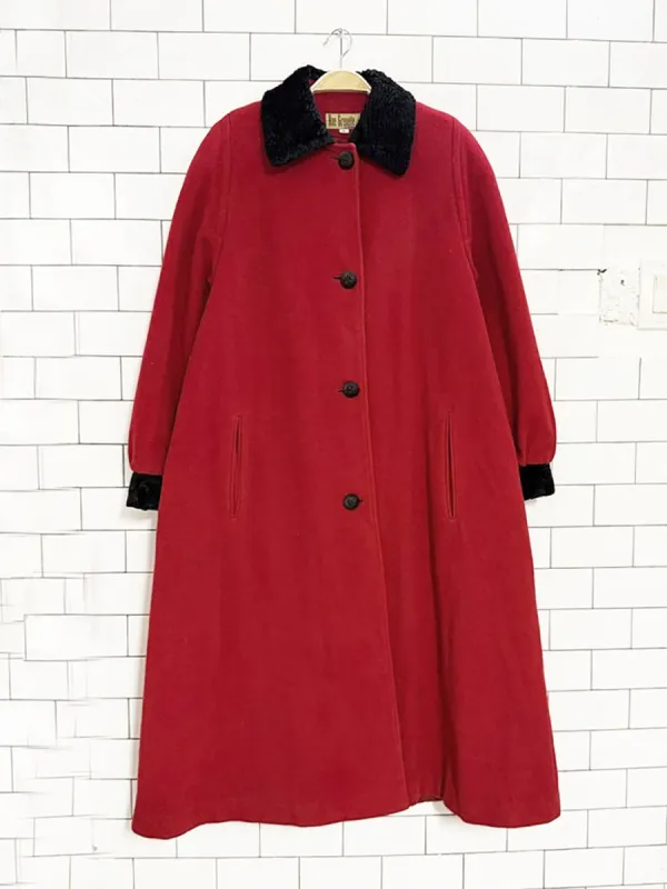 vintage 80s rue grenelle 100% wool faux fur trim coat made by Good Market Thrift Store