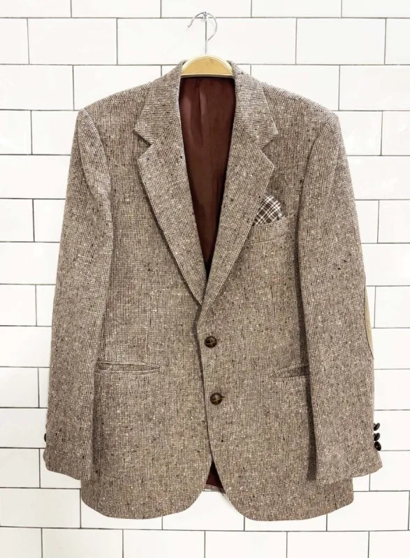 vintage 80s sears 100% wool tweed blazer | suede elbow patch sold by Good Market Thrift Store