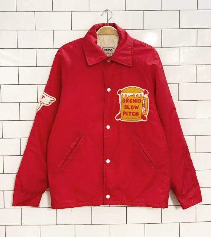 vintage 70s D&R orchid slow pitch baseball coaches jacket sold by Good Market Thrift Store