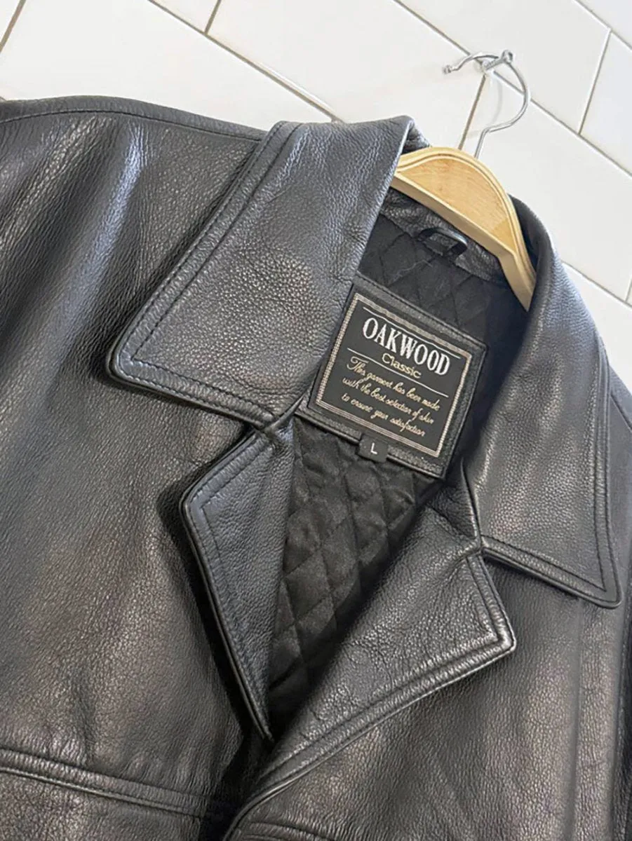 vintage 00s oakwood classic full button leather jacket | quilted lining sold by Good Market Thrift Store product image thumbnail 2