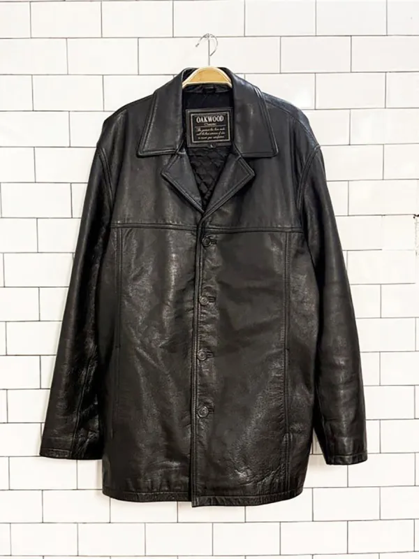 vintage 00s oakwood classic full button leather jacket | quilted lining sold by Good Market Thrift Store