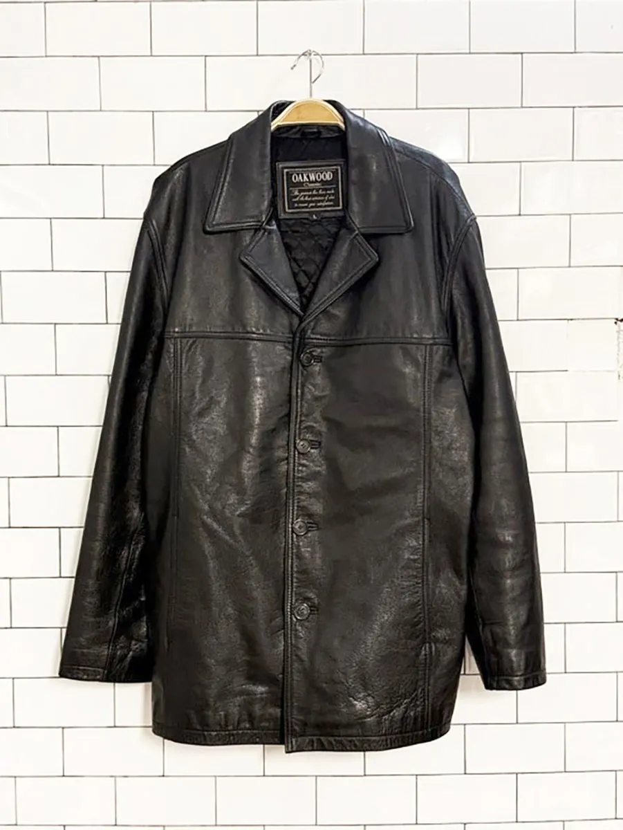 vintage 00s oakwood classic full button leather jacket | quilted lining sold by Good Market Thrift Store