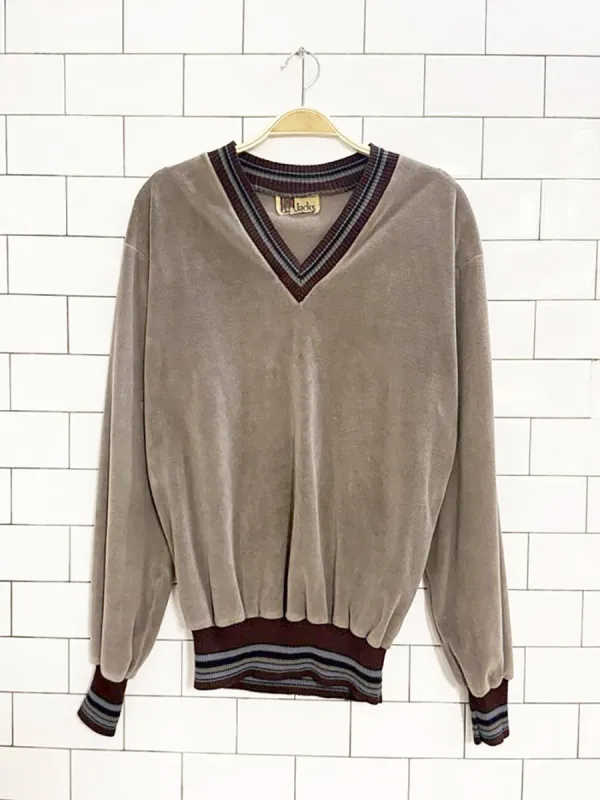 vintage jacks velour v-neck sweater | rib knit trim made by Good Market Thrift Store