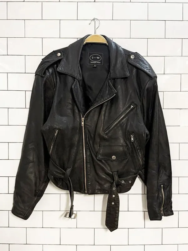 vintage tannery west soft leather belted biker jacket made by Good Market Thrift Store
