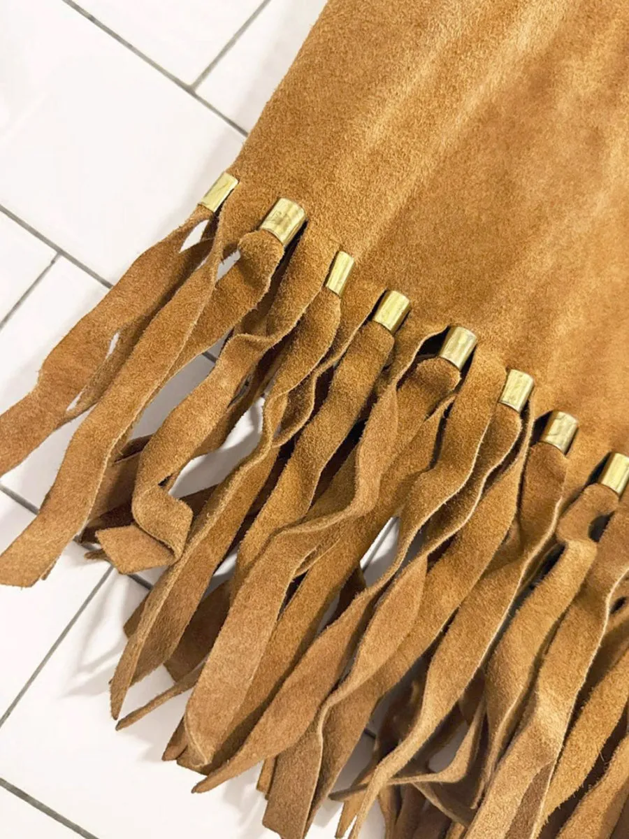 vintage suede fringe tie front western vest | leather sold by Good Market Thrift Store product image thumbnail 2