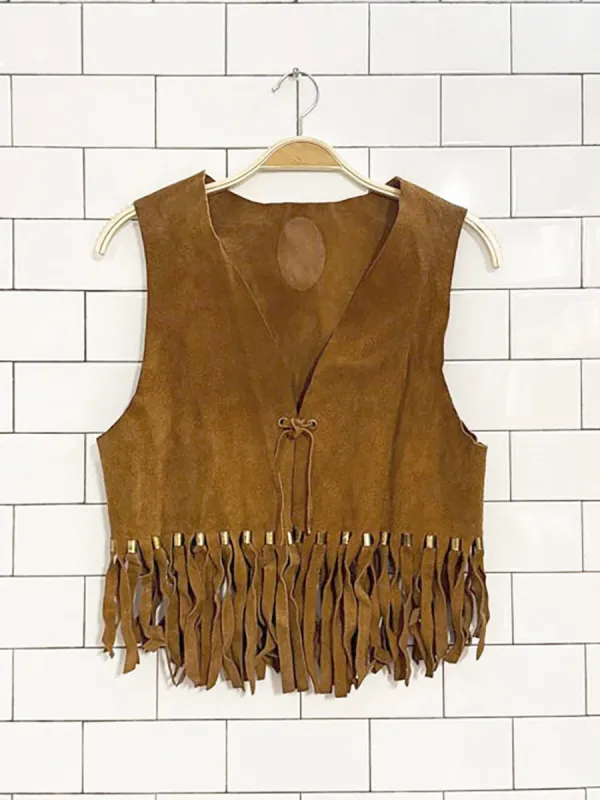 vintage suede fringe tie front western vest | leather made by Good Market Thrift Store