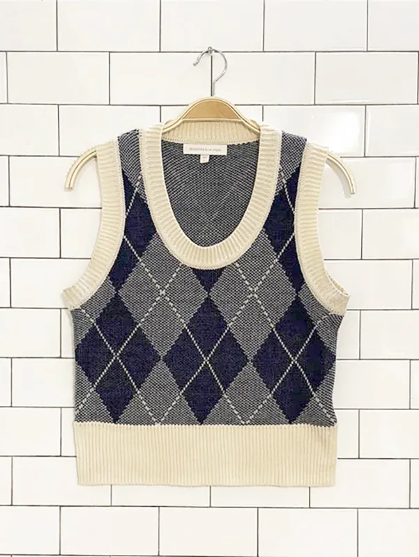 monteau los angeles argyle knit vest | urban outfitters sold by Good Market Thrift Store