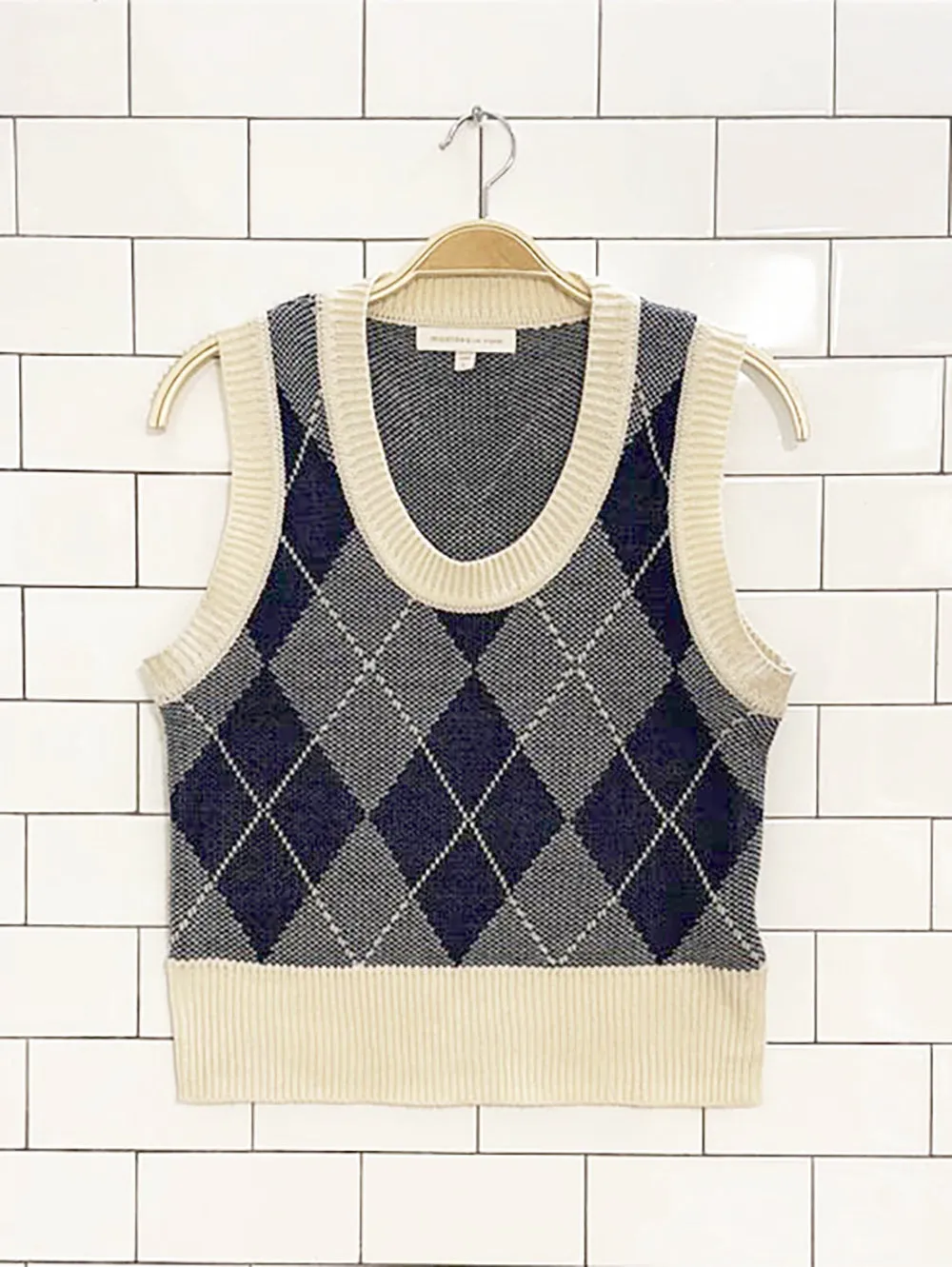 monteau los angeles argyle knit vest | urban outfitters sold by Good Market Thrift Store