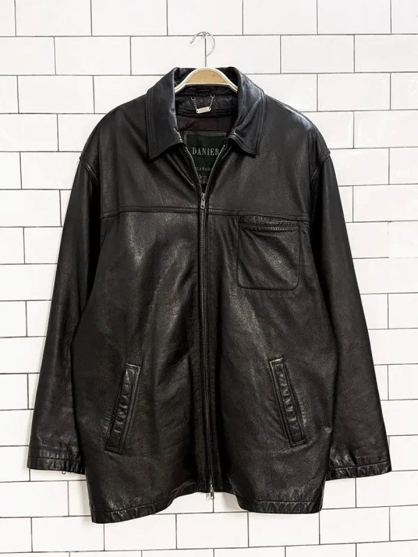 vintage danier full zip minimal leather jacket | removable liner sold by Good Market Thrift Store