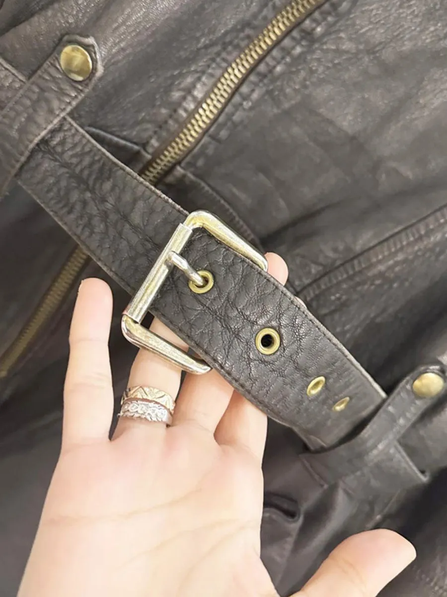 vintage autre chose paris lamb leather belted biker jacket sold by Good Market Thrift Store product image thumbnail 5