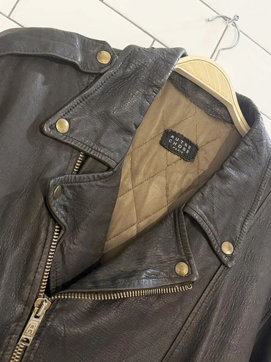 vintage autre chose paris lamb leather belted biker jacket sold by Good Market Thrift Store product image thumbnail 2
